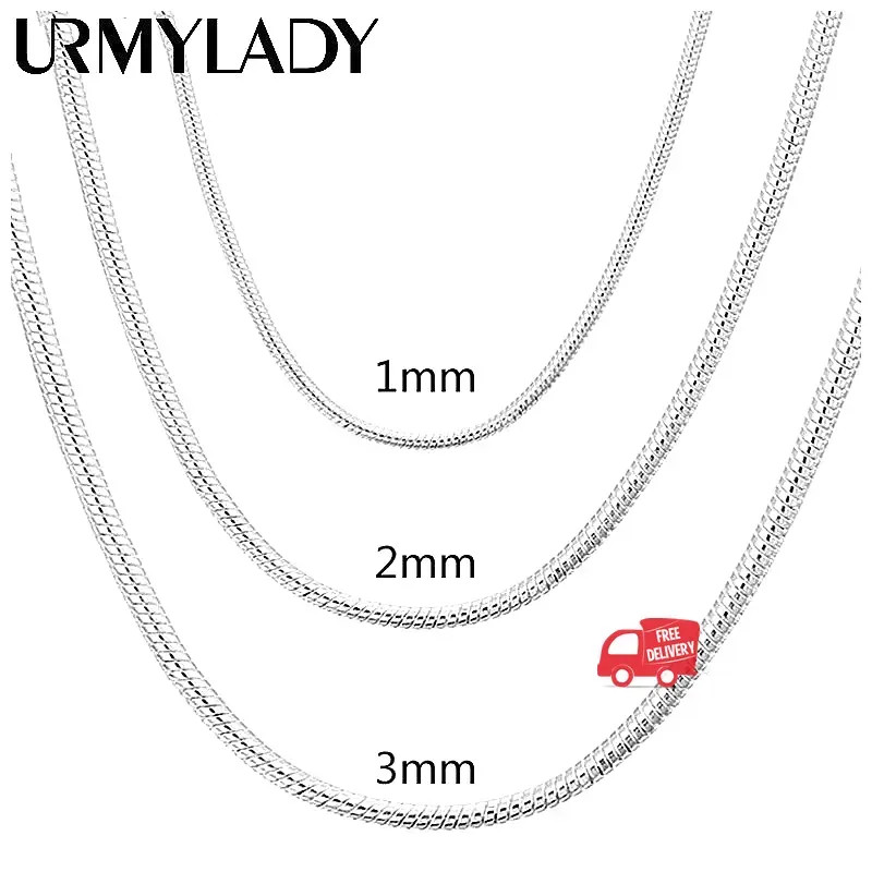 40-75cm 925 Sterling Silver 1MM/2MM/3MM solid Snake Chain Necklace For Men Women