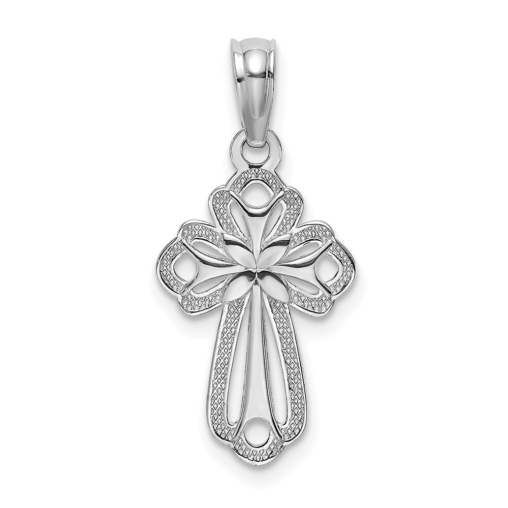 14K White Gold Cut-Out Textured Cross Charm Pendant for Women 0.57g