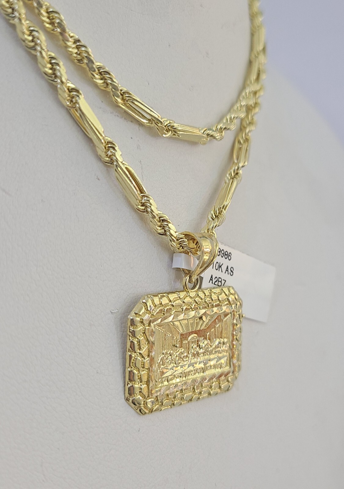 10k Milano Rope Chain Last Supper Charm Necklace SET 3mm 18″ 20″ 22″ 24″