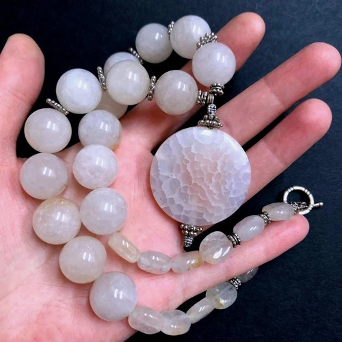 BIG BOLD NATURAL GENUINE ROSE QUARTZ BEAD NECKLACE PENDANT 17.5″ HEAVY 122 Gr.