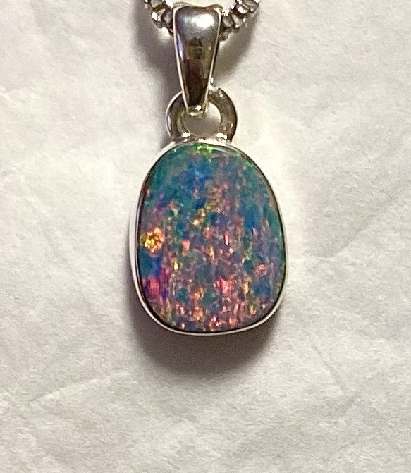 Natural Australian Opal Pendant 3/4” 925 Sterling Silver 🌹