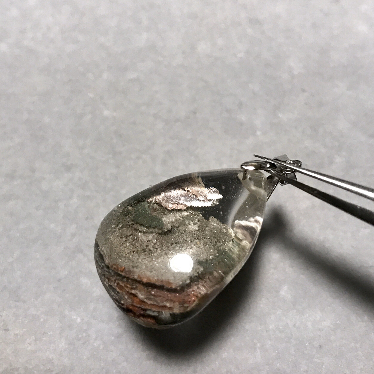 US SELLER Natural Red Green Phantom Quartz Pendant Teardrop Brazil Crystal Stone