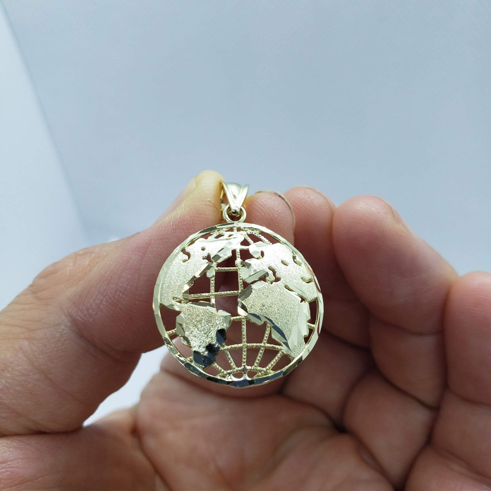 Authentic 10K Yellow White Real Gold Diamond Cut Globe Pendant Men Women 3 Sizes