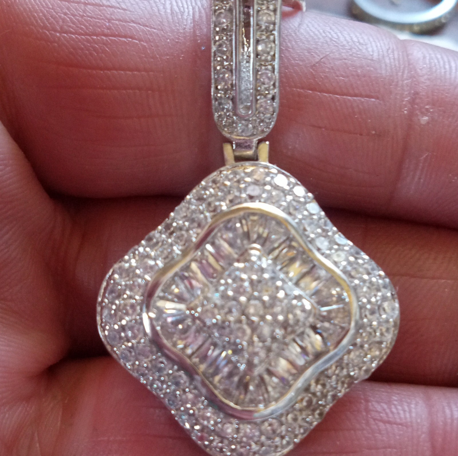 Square Moissanite Cluster Pendant in Sterling Silver 925, White Gold Look, New