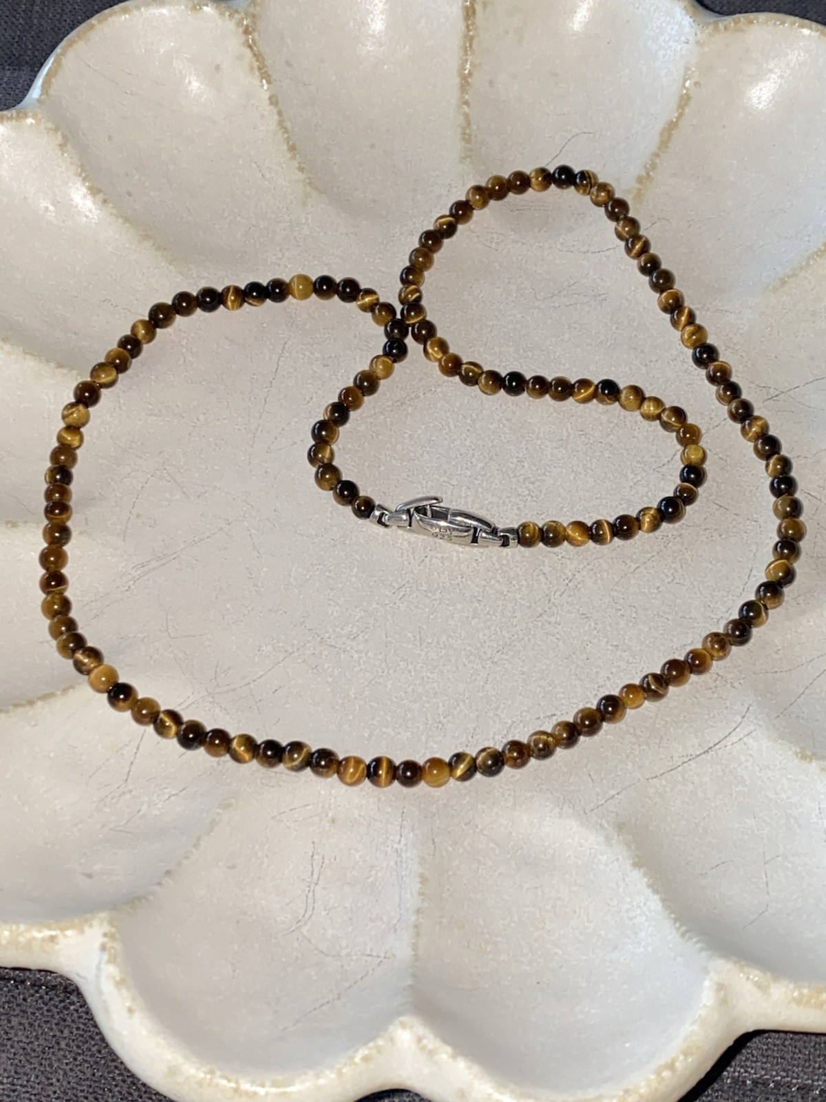 David Yurman .925 Sterling Silver Beads Tiger’s Eye Necklace 26″