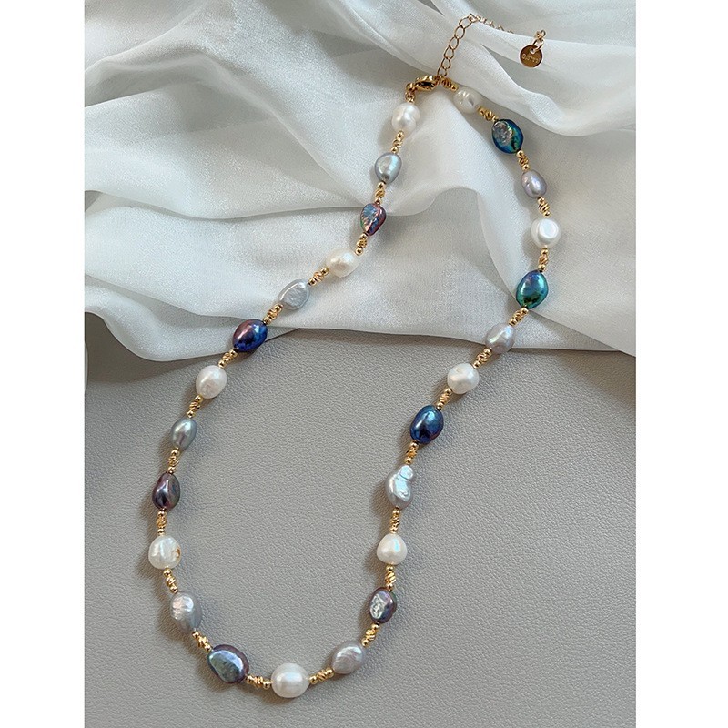 17″ New Exotic South Sea White Multi-color Baroque Pearl Pearl Necklace 14KGP