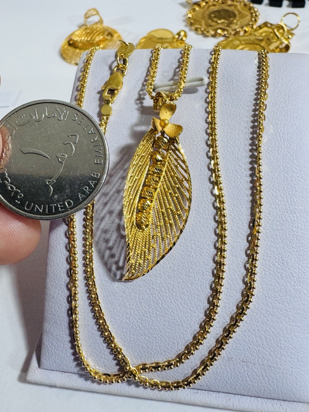 Saudi Dubai 22K Solid 916 Real Gold Flower Leaf Necklace 20” Long 8.9g 2.2mm