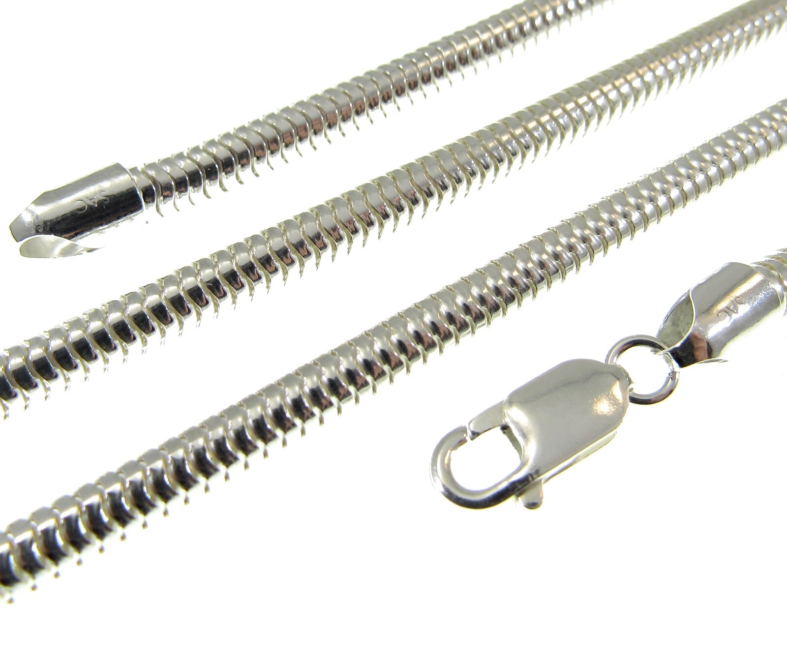 4MM Solid 925 Sterling Silver Italian ROUND SNAKE Chain Necklace, Made In Italy