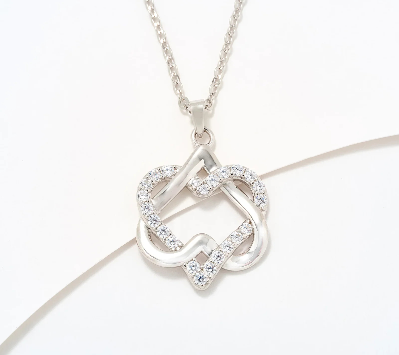 Diamonique Italia Two Hearts One Bond Sterling Silver Necklace 0.75ct