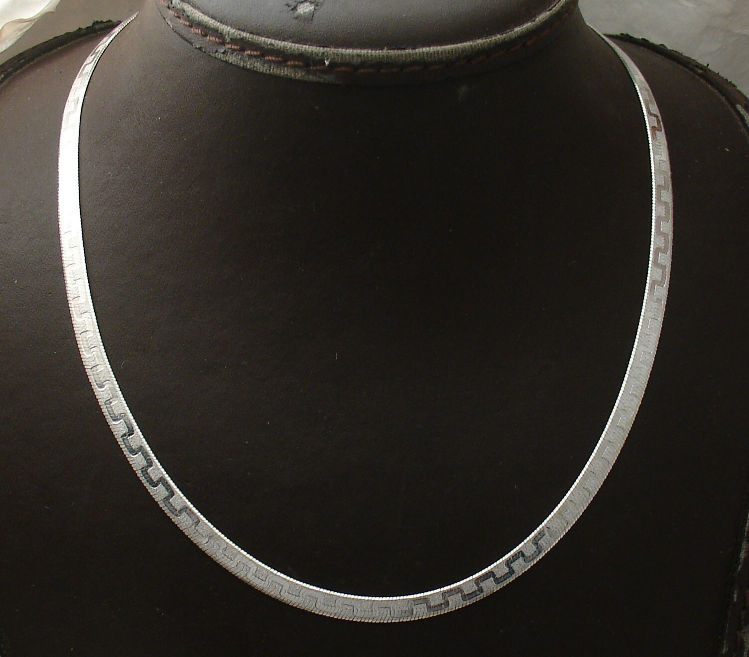 16″ Reversible Greek Key Herringbone Chain Necklace Solid 925 Sterling Silver