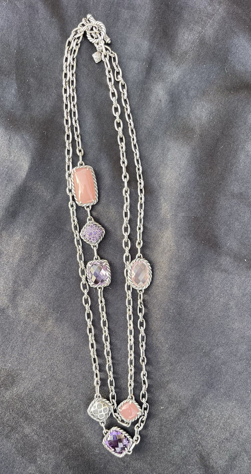 RARE David Yurman Chatelaine Guava Mixed Gems 36″ Necklace. 925 Silver