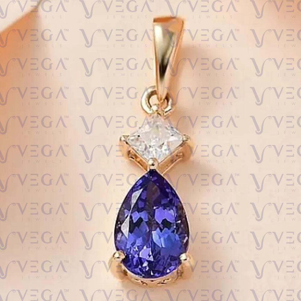5.50ct Pear Cut Natural Tanzanite Gemstones Diamond Pendant Real 14K Yellow Gold