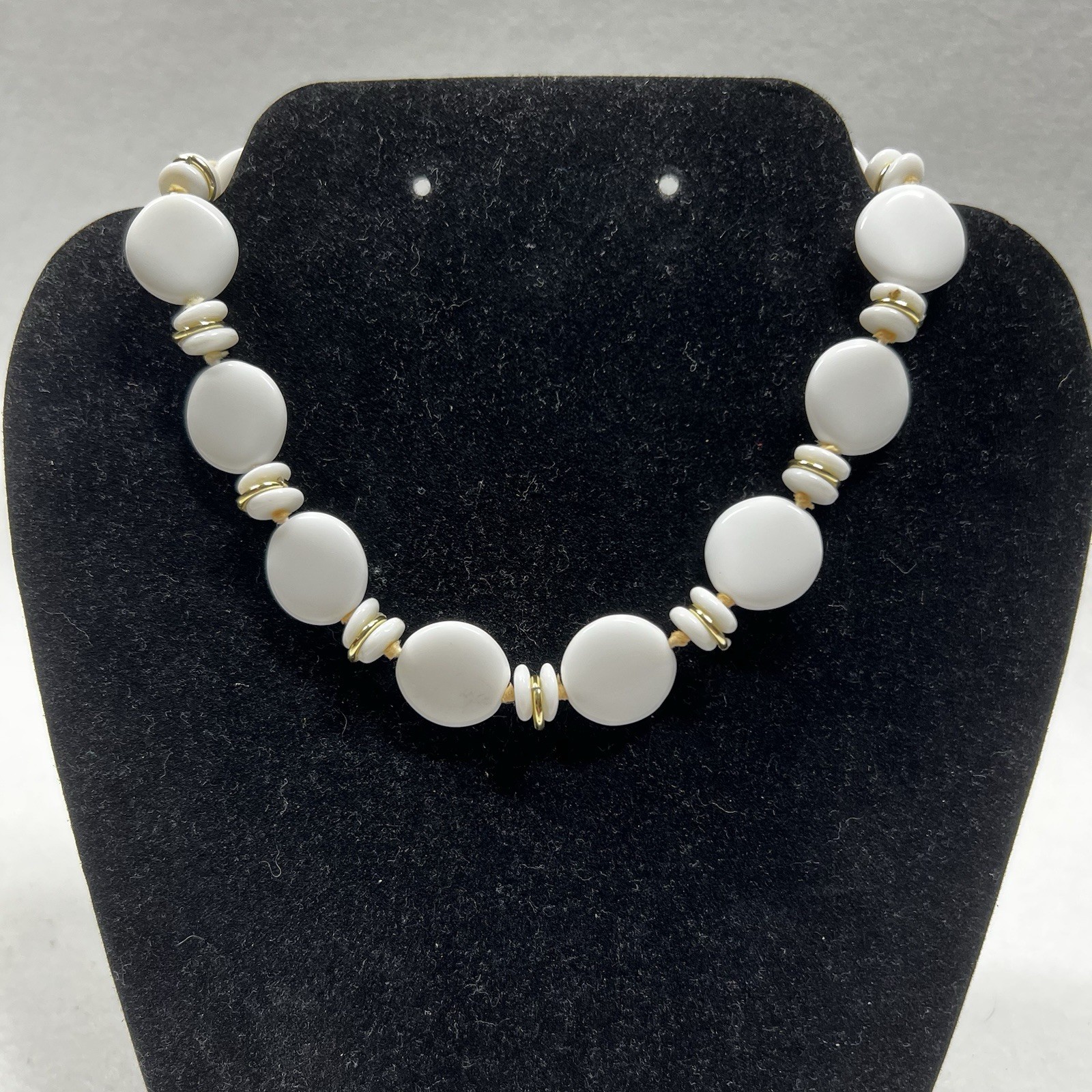 VTG Post War II W Germany White Milk Glass 12” Choker Necklace with 2” Extender