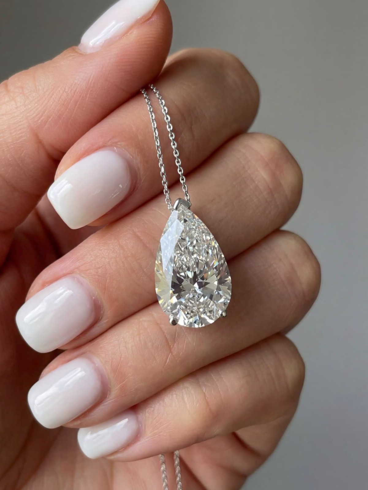 8.00Ct Pear-Cut EF/VS1 Lab Grown Diamond Prong Necklace& Pendant 14k White Gold
