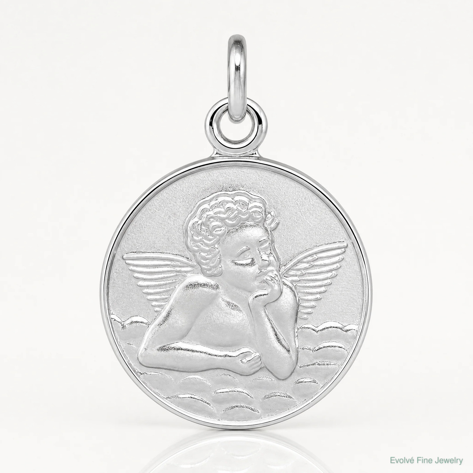 Sterling Silver Platinum-Plated/Plain Back Angel Medal
