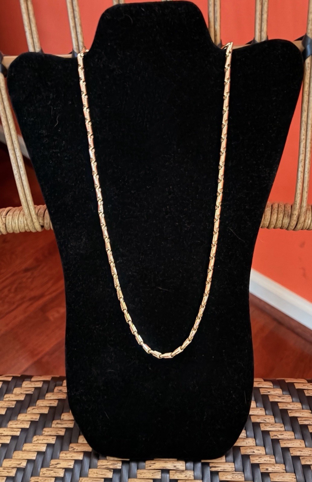 Estate Statement Necklace 14k Yellow Gold Marked Bar Link-24” Matinée Length-16g