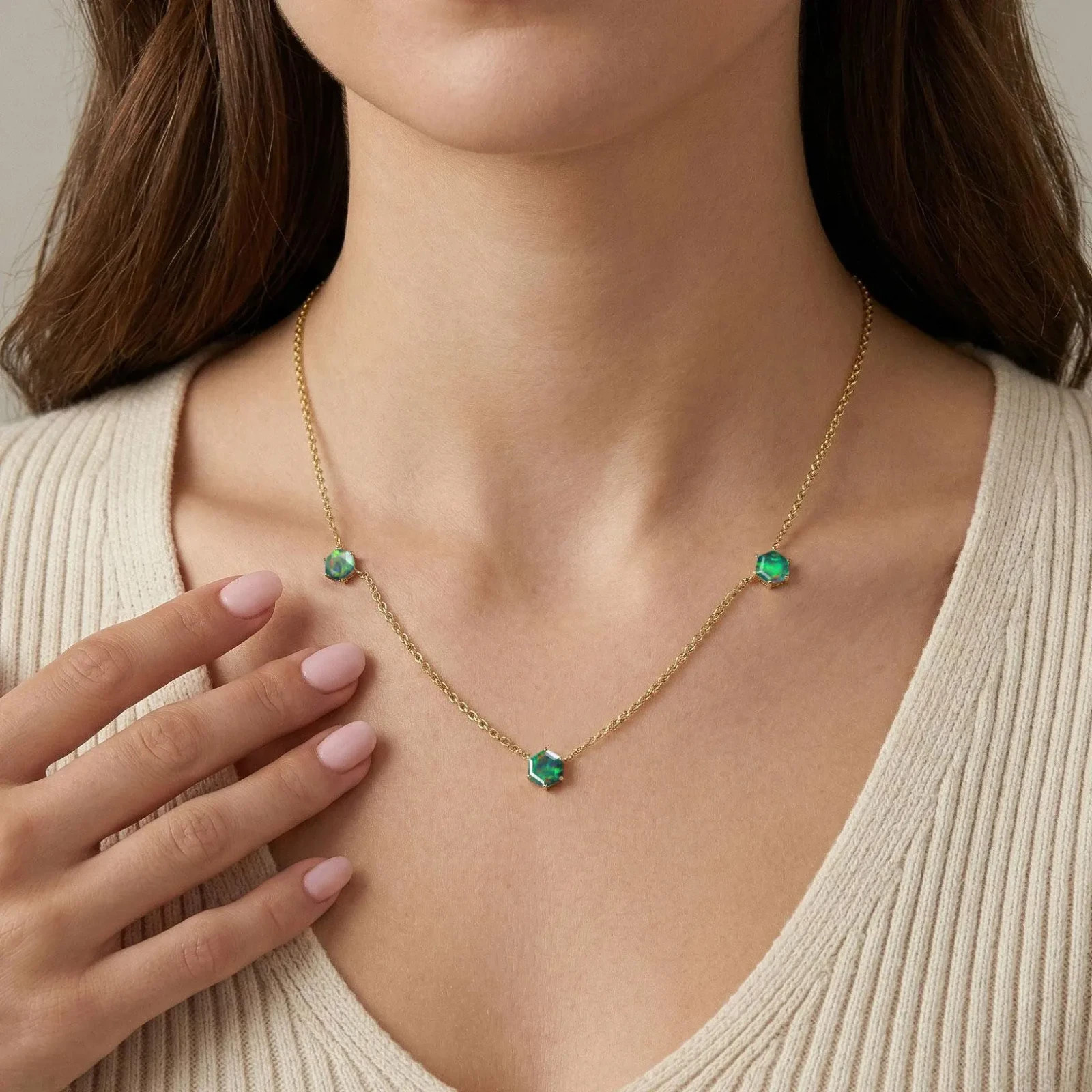 Black Opal Station Necklace, Dainty Wedding Jewelry, Dark Opal Necklace