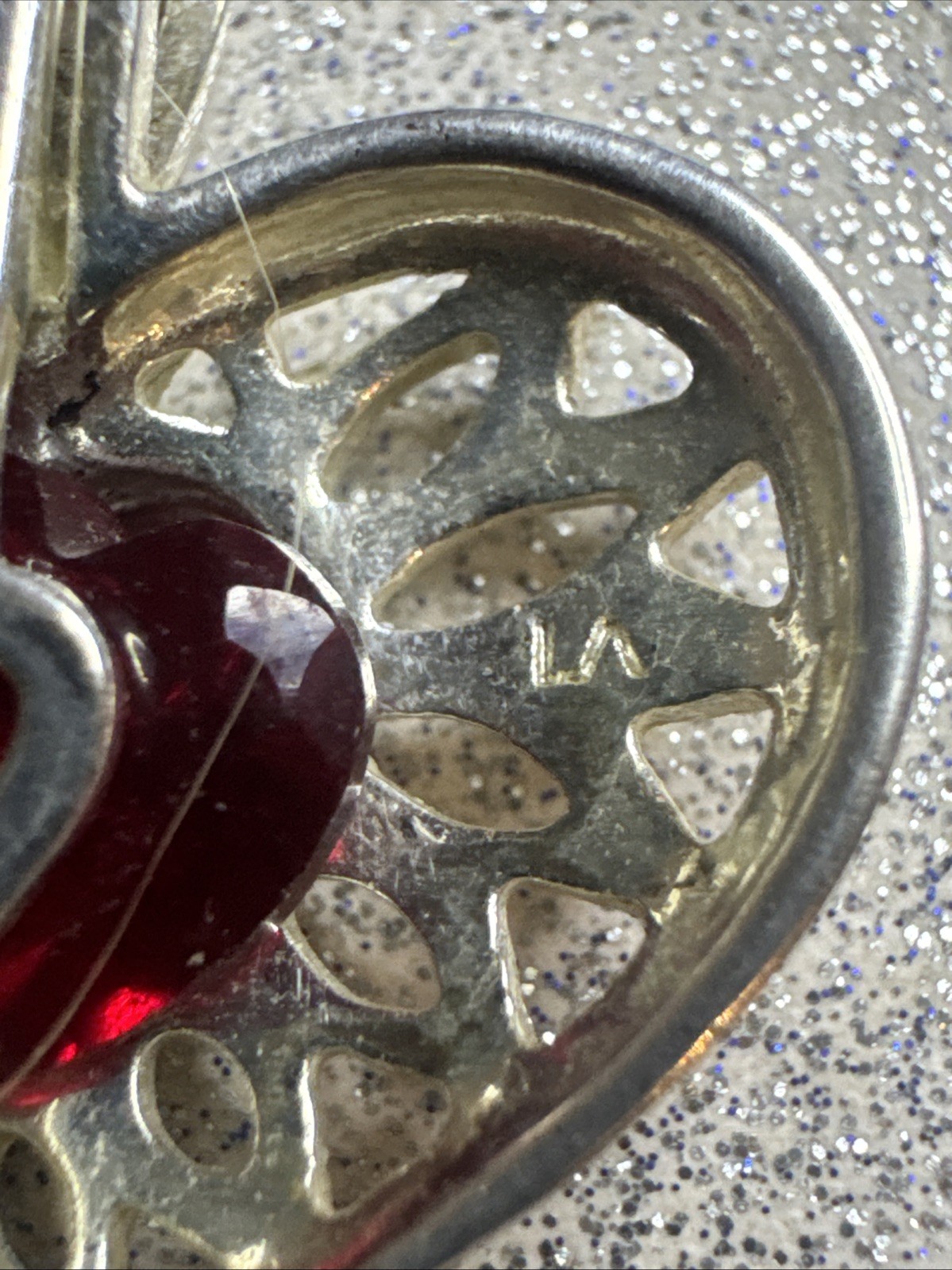 925 Silver Heart Pendent Marked LA Black Stone