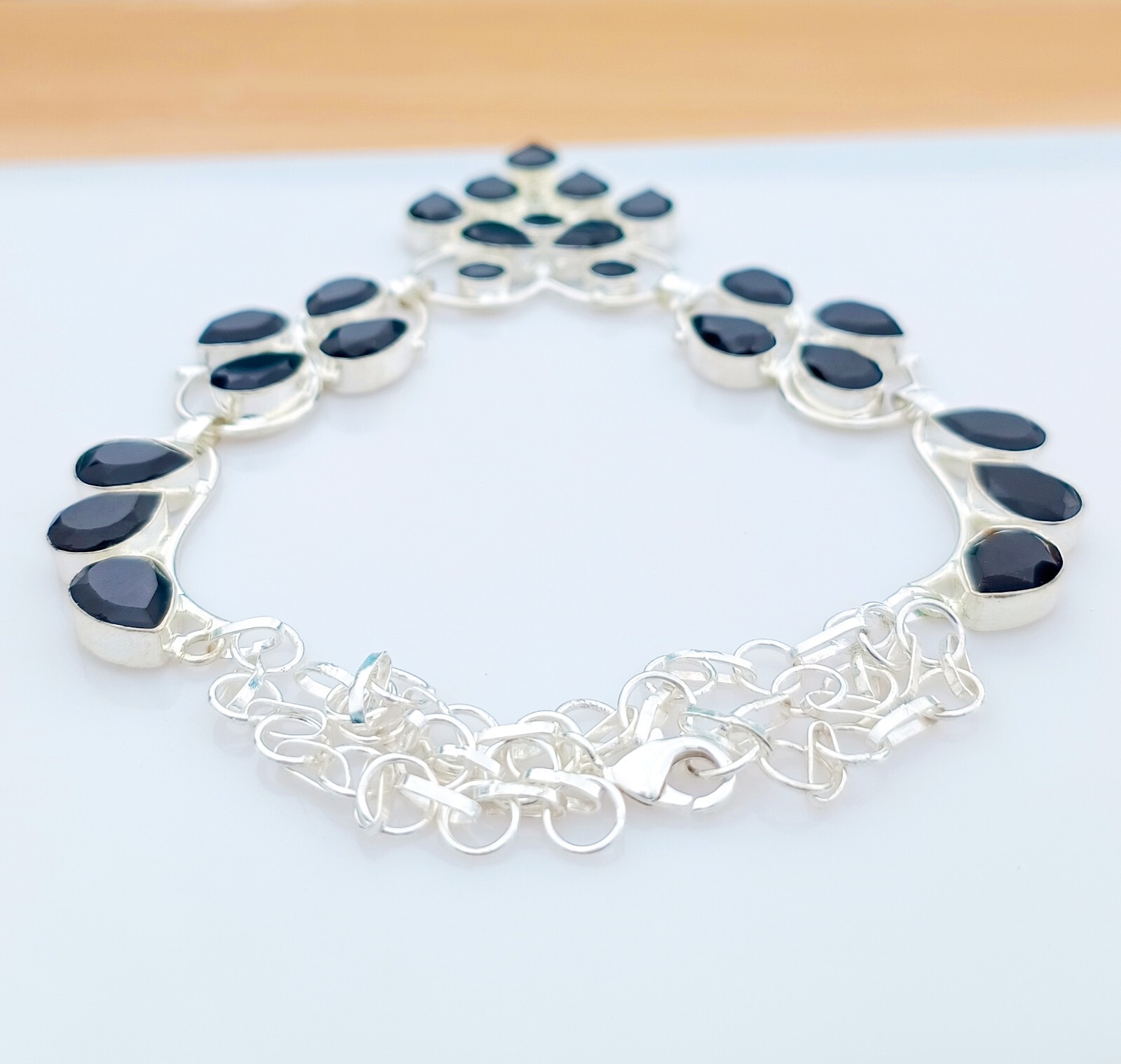 Black Onyx Natural Gemstone Necklace 925 Sterling Silver Handmade Jewelry Gift