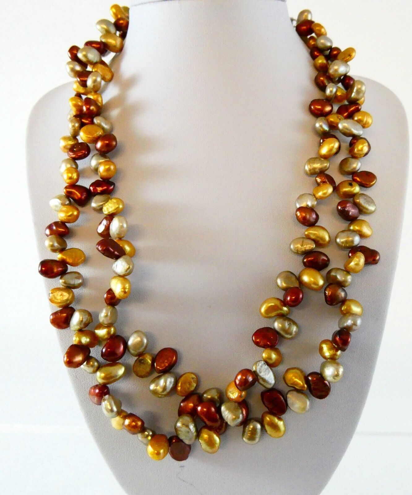 Sterling Silver CGI Two Strand Pearl Necklace with MOP Earrings Set 925 18-21 In