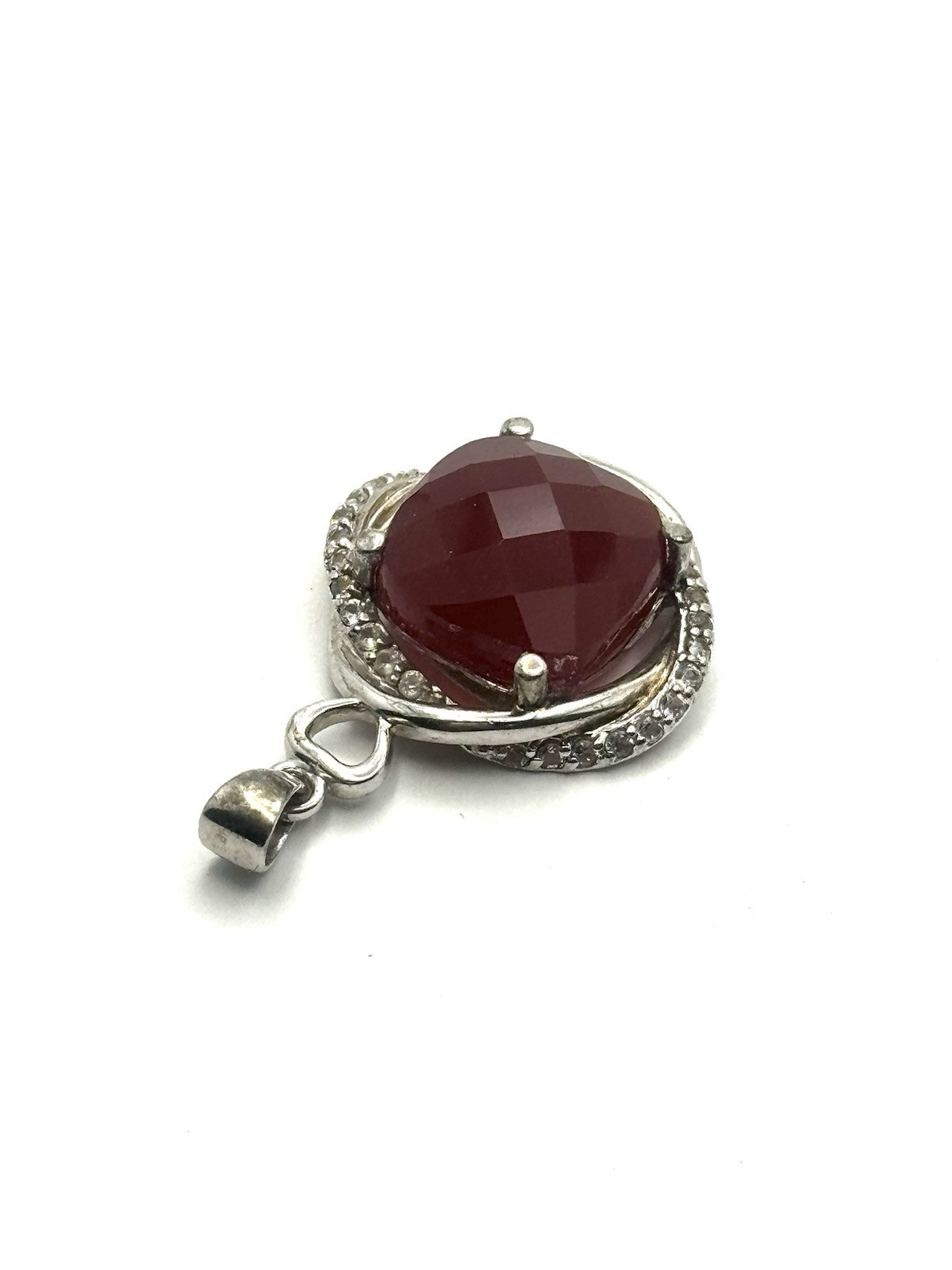 Heated 15mm x 15mm Red Ruby Pendant 925 Sterling Silver Cubic Zircona G1