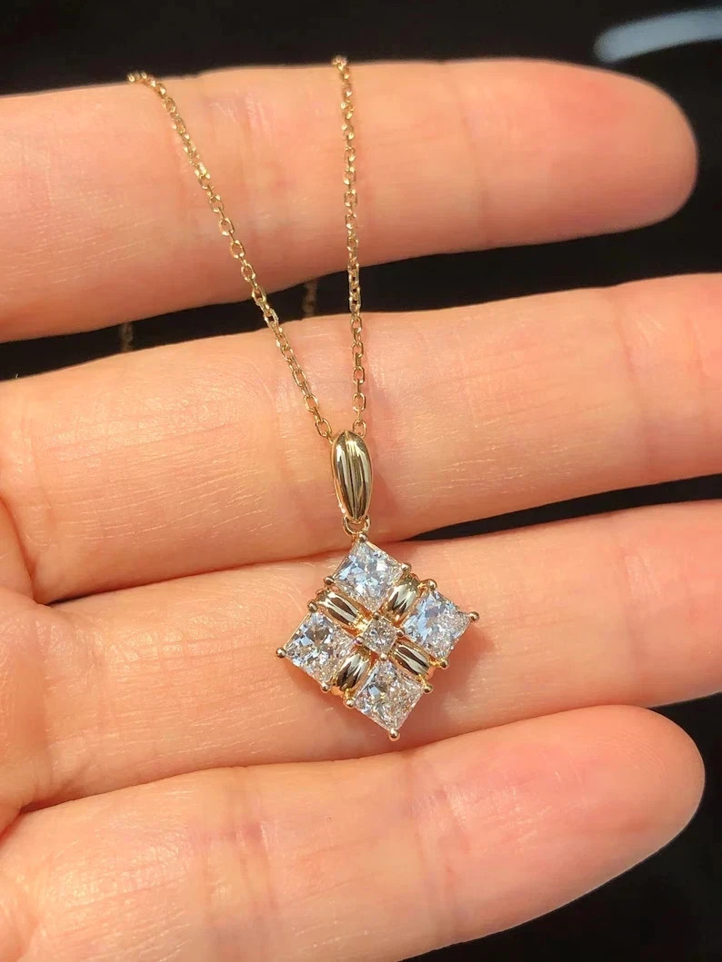 1TCW Princess Cut Lab Created Diamond 14k Yellow Gold Plated Charm Pendant