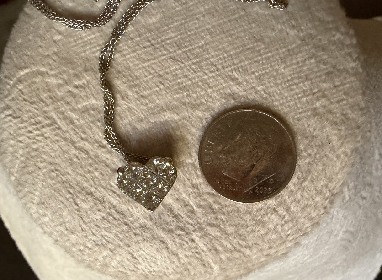 14K White Gold 1.00 CTW Invisible Set Diamond Heart Pendant Necklace VS2/I