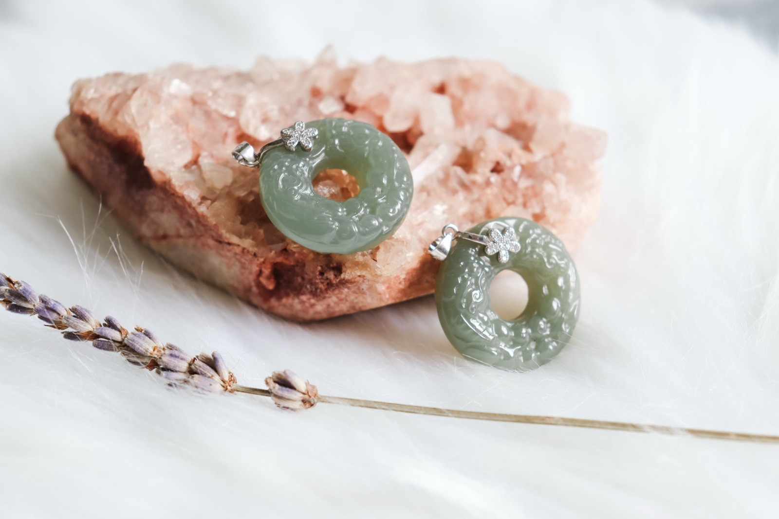 Hetian jade donut Pendant Double pixiu carving S925 Sterling Silver Zircon Clasp