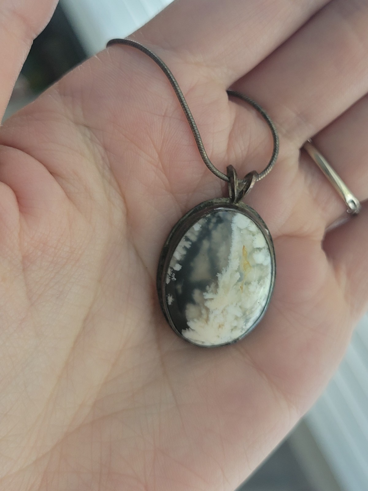 Moss Agate Oval Stone Pendant Set In. 999 Fine Silver Handmade Jewelry