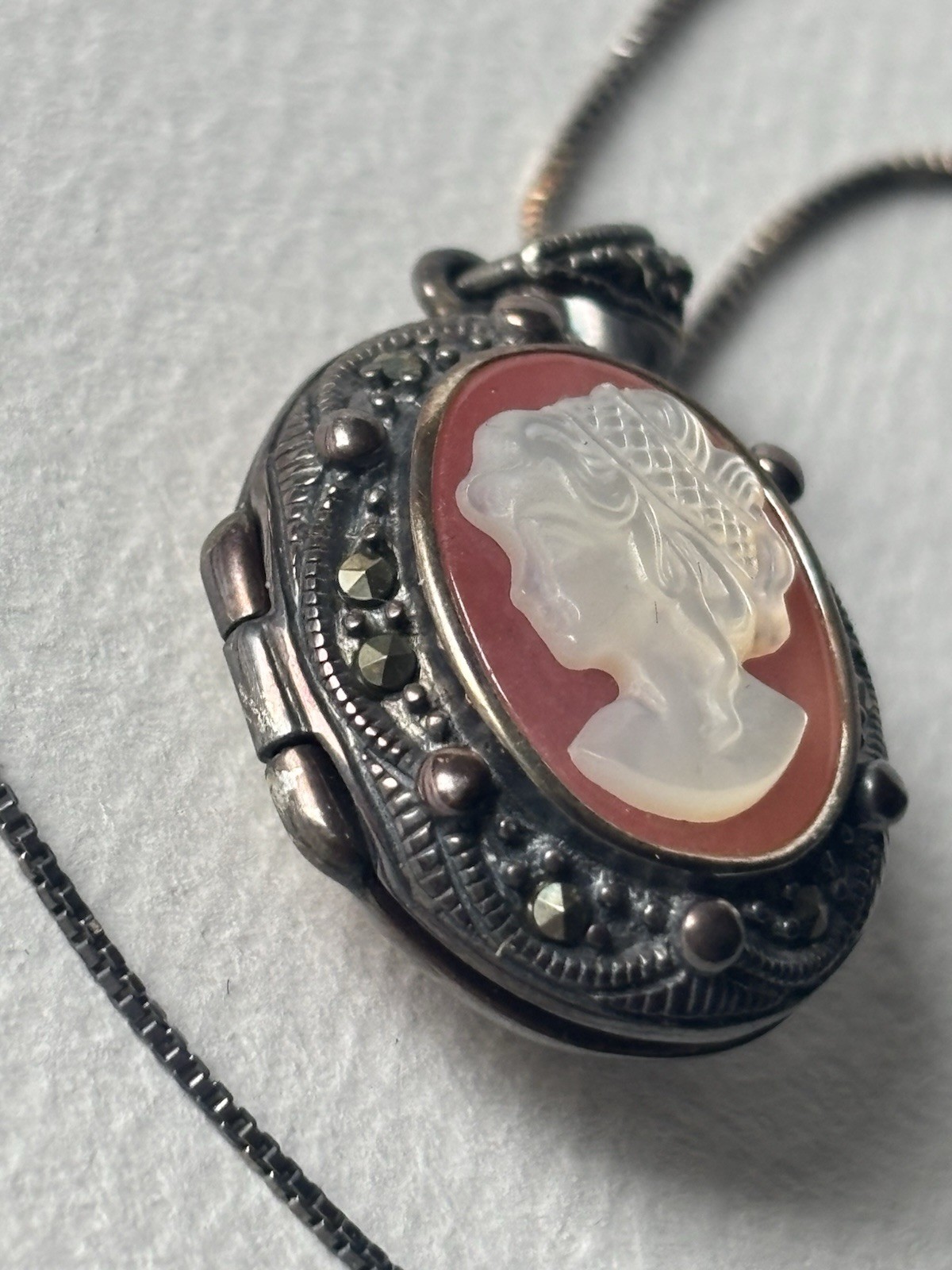 Sterling Silver Cameo Pendant 925 Marcasite Locket A China