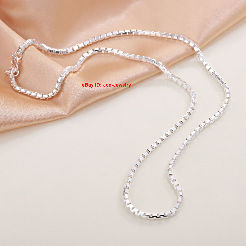Real 999 Fine Silver Necklace 3.0mm Box Link Women Men Necklace 19.7-27.5inch L