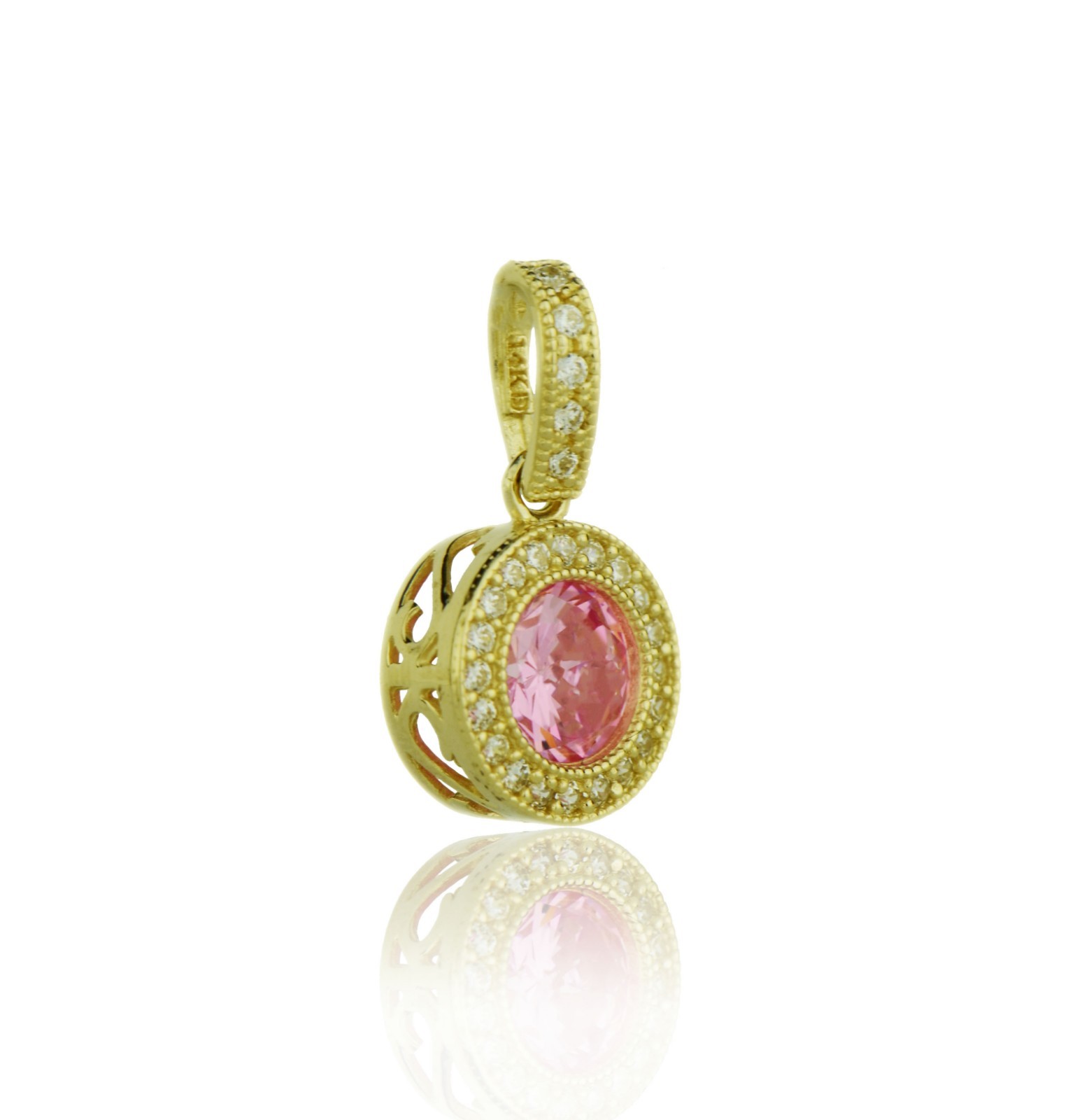 14k Yellow Gold CZ Halo Round Pendant