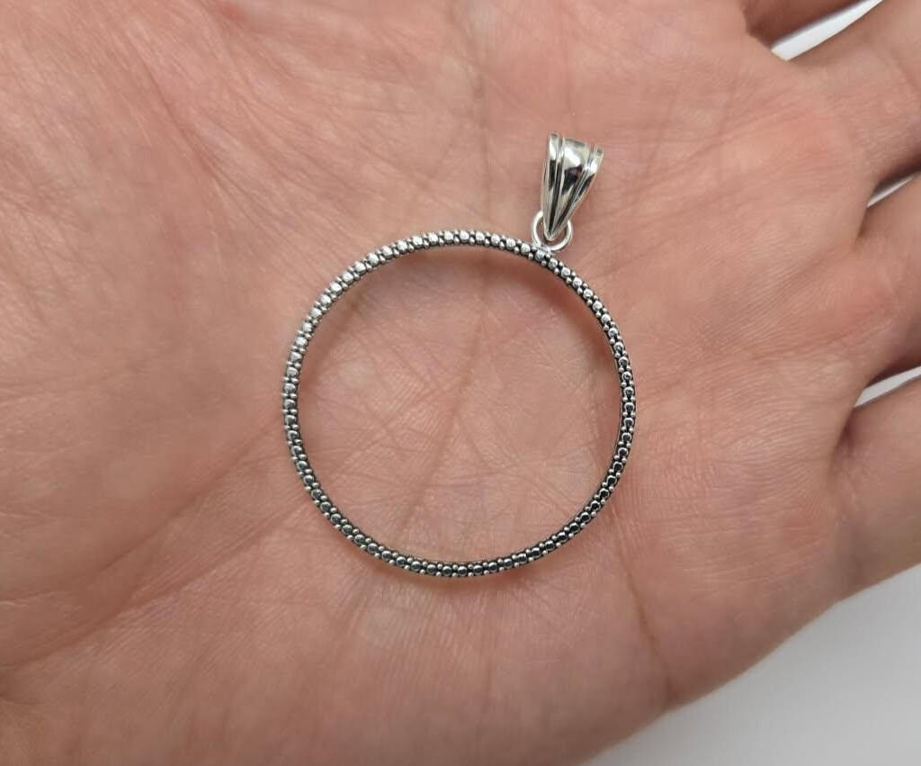 925 Sterling Silver 50 Cent Half Dollar Bezel Illusion Edge 30mm Prong Back