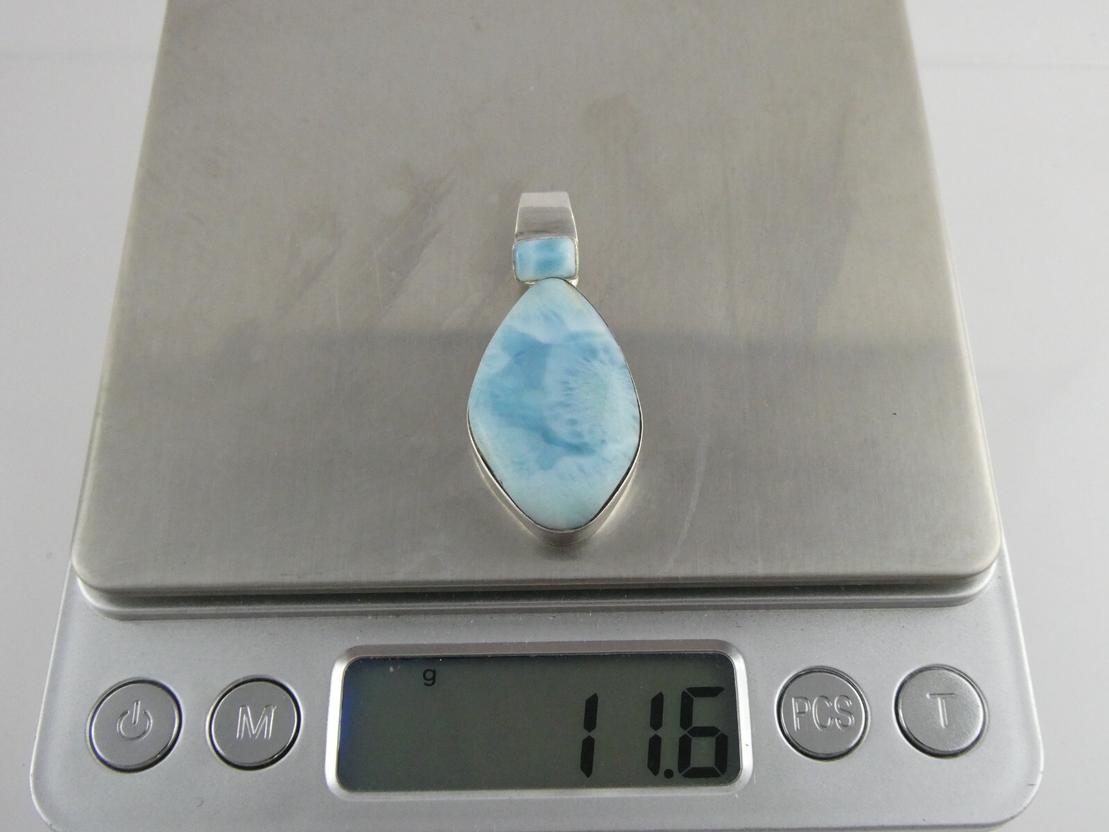 Sterling Silver Double Larimar Cabochon Freeform Cut Pendant 925 11.6g 1 5/8 In
