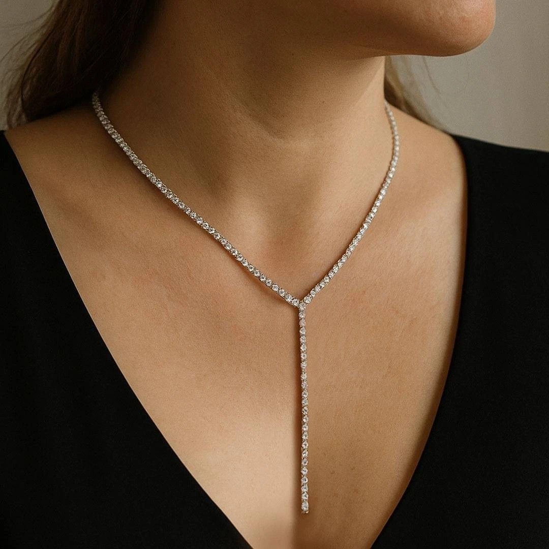 15Ct Round Cut White Moissanite Women’s Tennis Necklace 14k Yellow Gold Plated