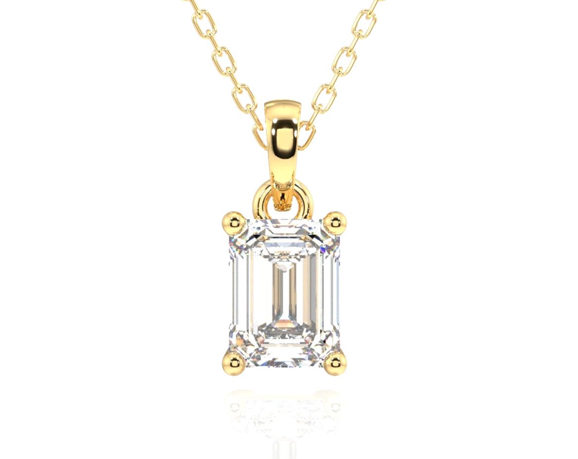 0.80 Ct Emerald Cut Lab Grown Diamonds Solitaire Pendant In 10K Yellow Gold