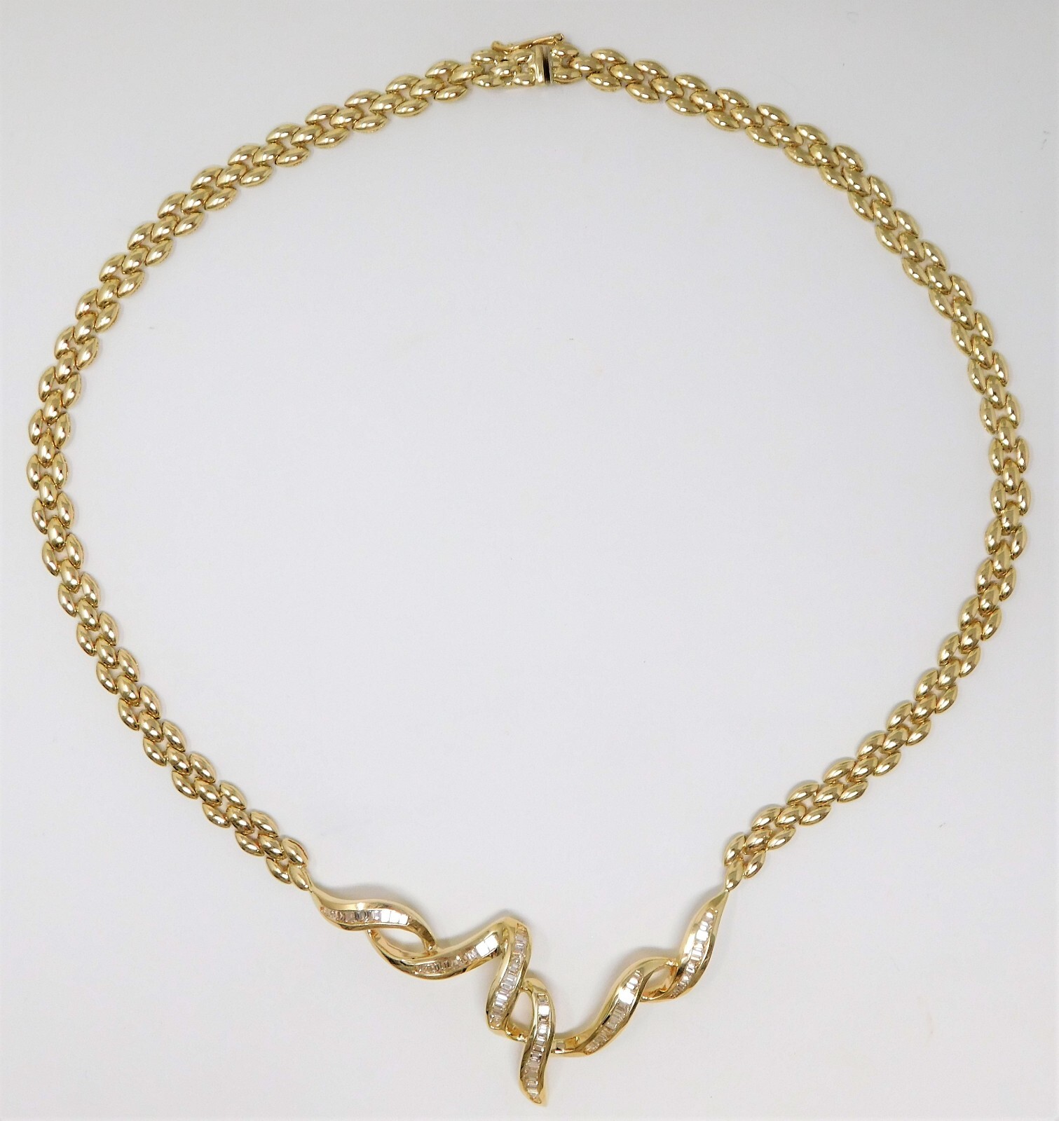 14 kt Yellow Gold DIAMOND Ribbon Motif Brick Link Choker Necklace 16.5″ B4995