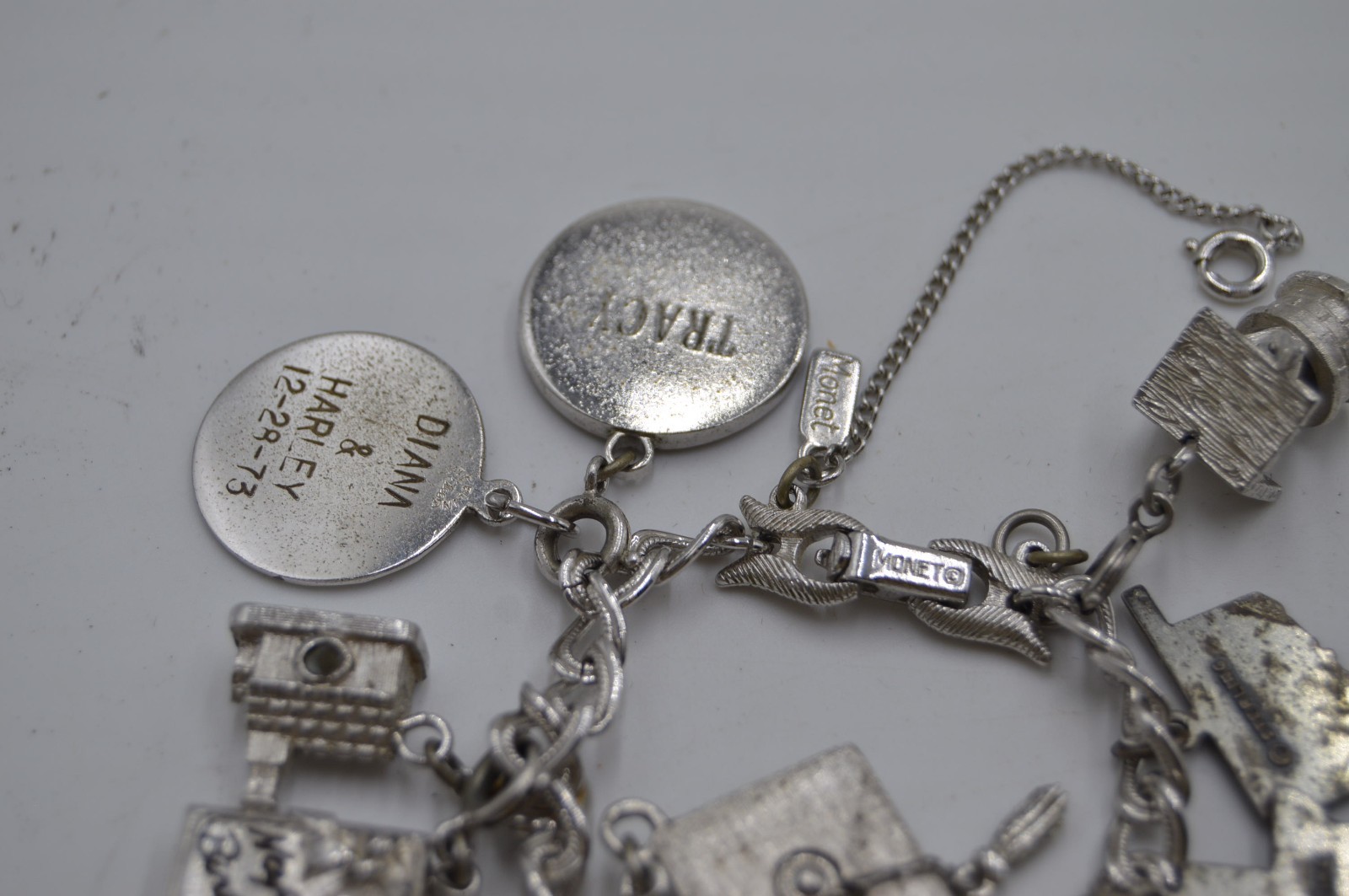Monet Charm Bracelet W/ 6 Sterling Silver Charms,States,Flag,Santa,7.5″,R14