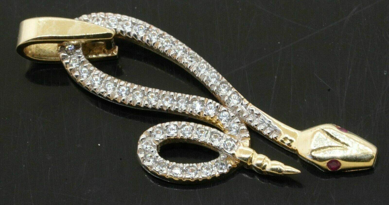 14K Yellow Gold Over Elegant 1.10Ct Diamond & Ruby Snake Pendant With Free Chain