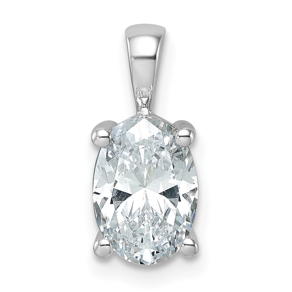 14k White Gold 2 Ct Oval Lab Grown Diamond VS/SI+ G+ Solitaire Charm Pendant