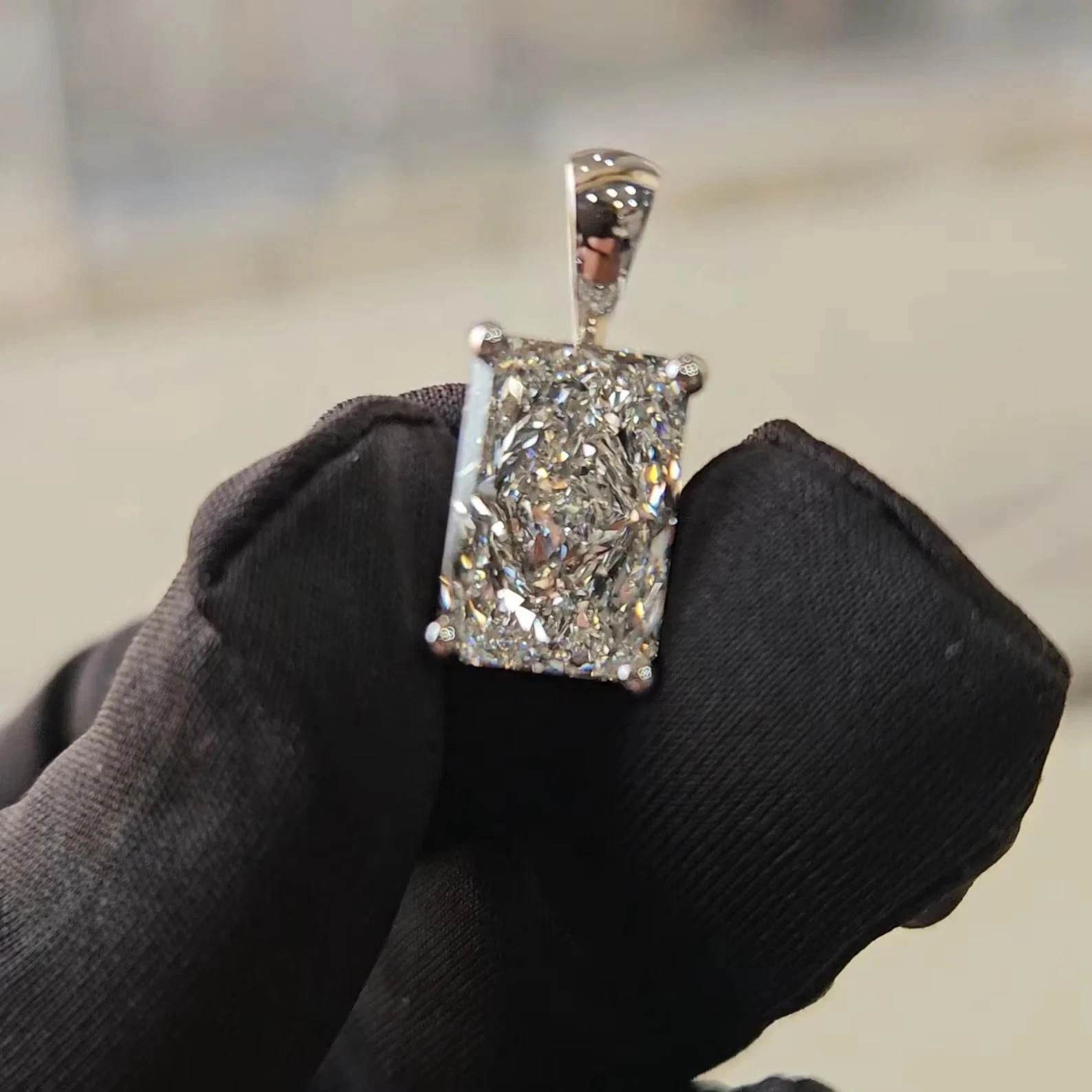 2CT Radiant GRA Certified Moissanite Pendant With 14k White Gold Plated Chain