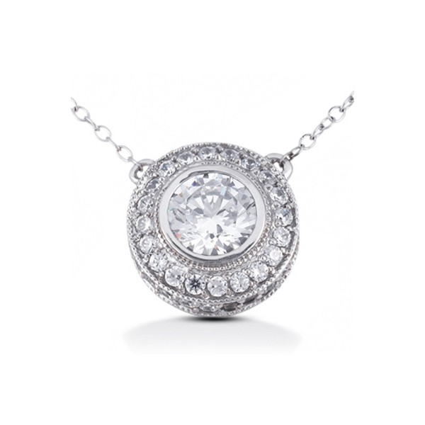 1.30ctw F/VS2 Round Cut Natural Certified Diamonds White Gold Halo Pendant