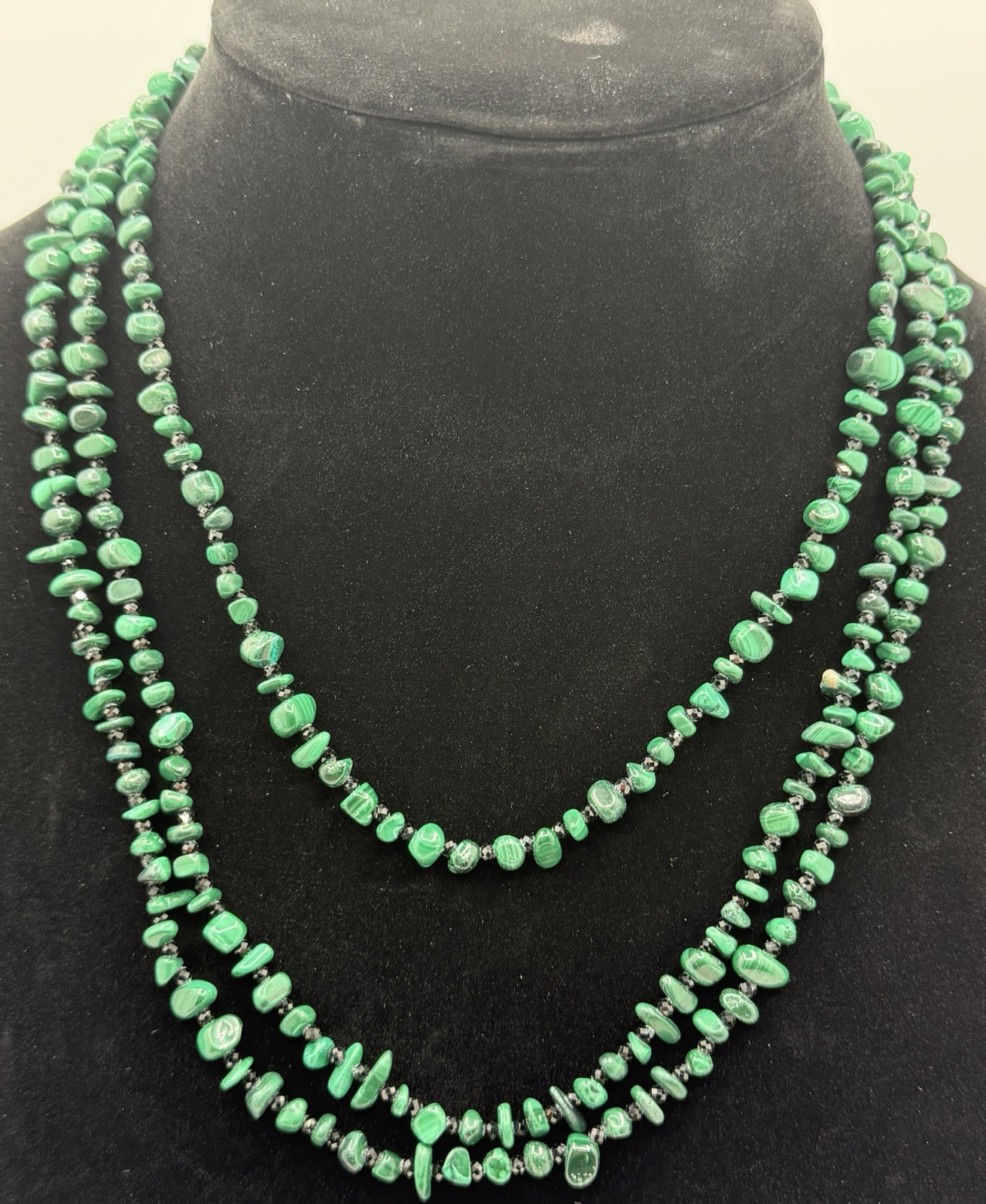 Jay King Mine Finds DTR 925 Green Malachite Black Spinel Chip Bead 60″ Necklace