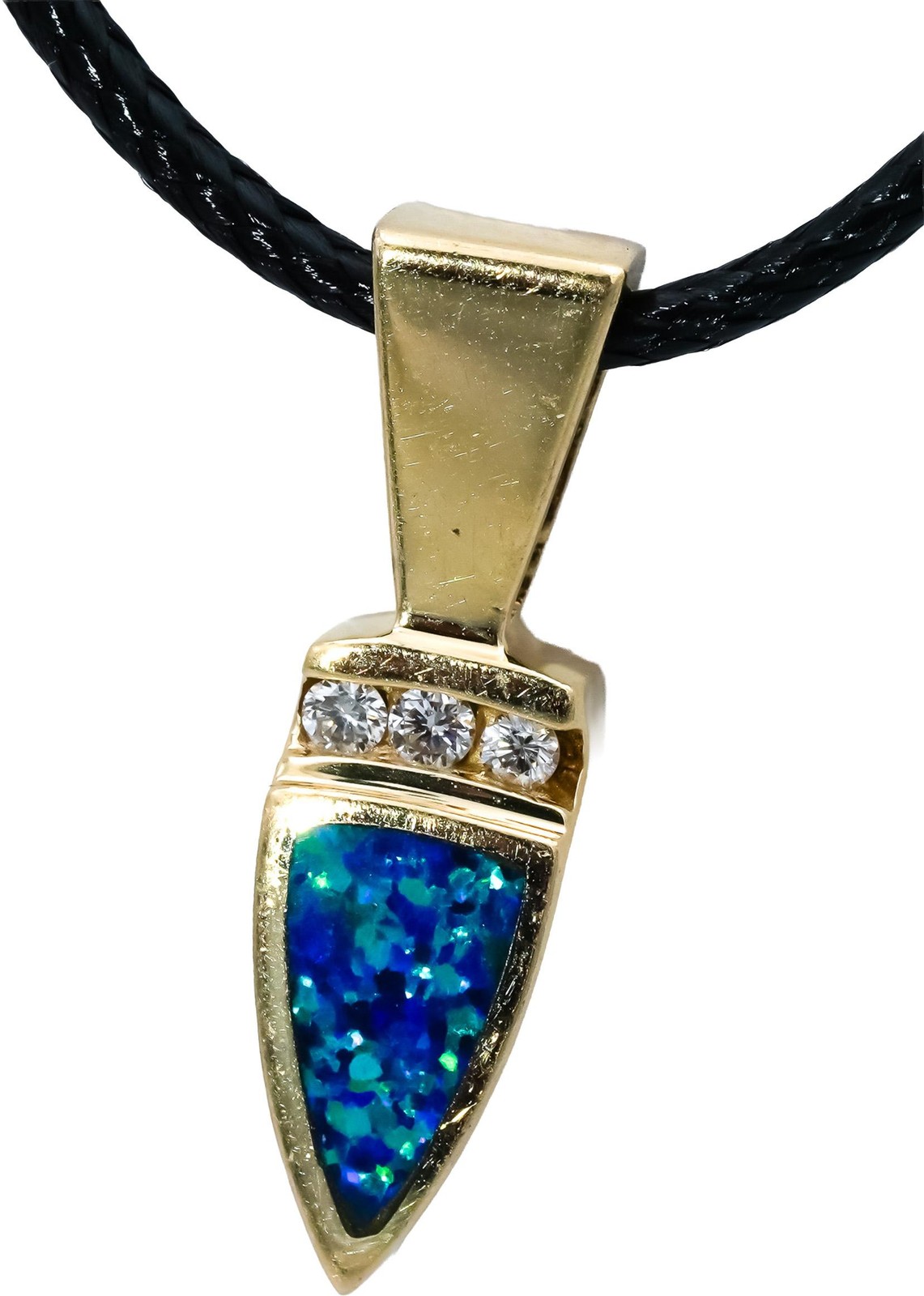 14k Yellow Gold VS Diamond and Opal Doublet Pendant Necklace 0.09CT