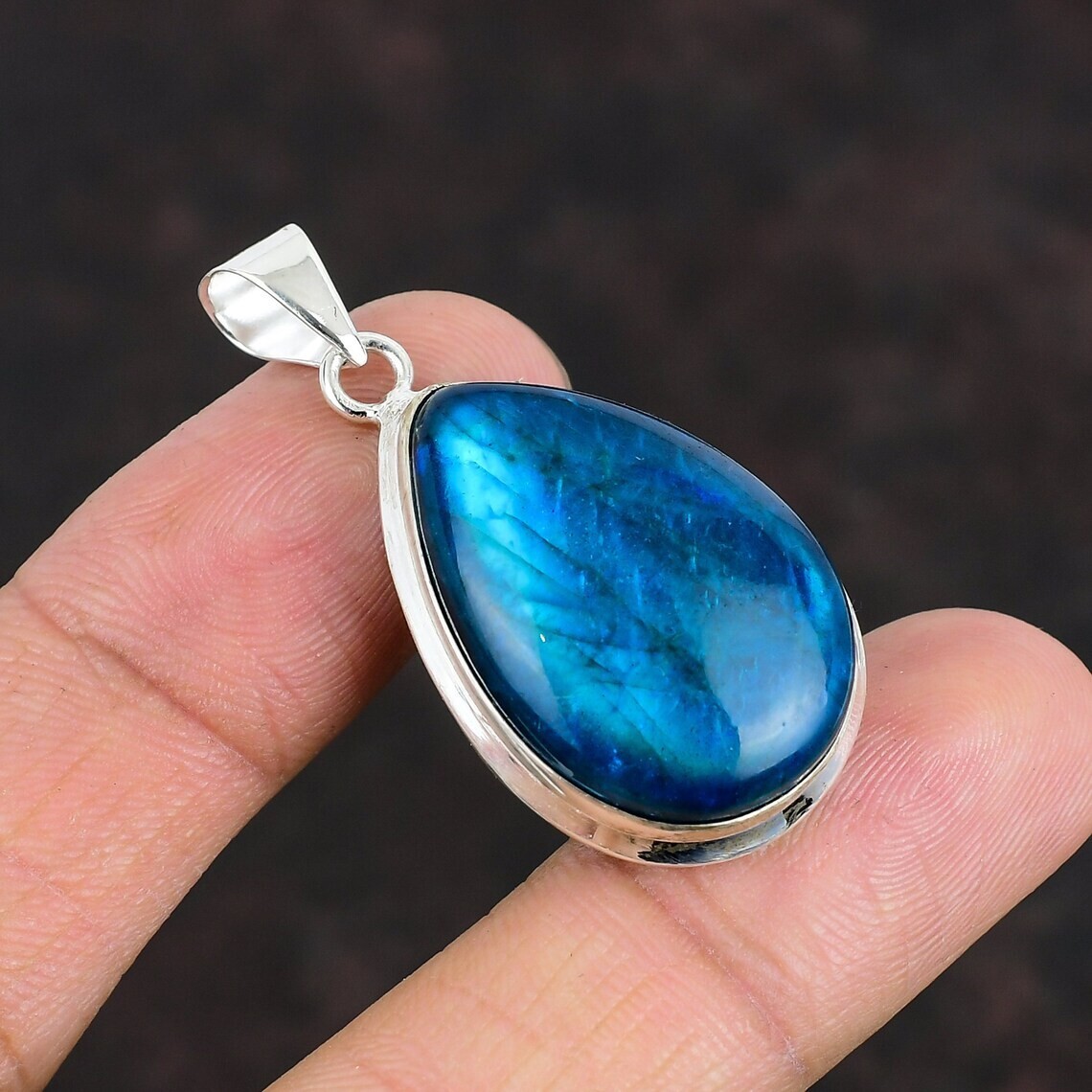 Labradorite Pendant 925 Sterling Silver Blue Flash Gemstone Jewelry Gift For Him