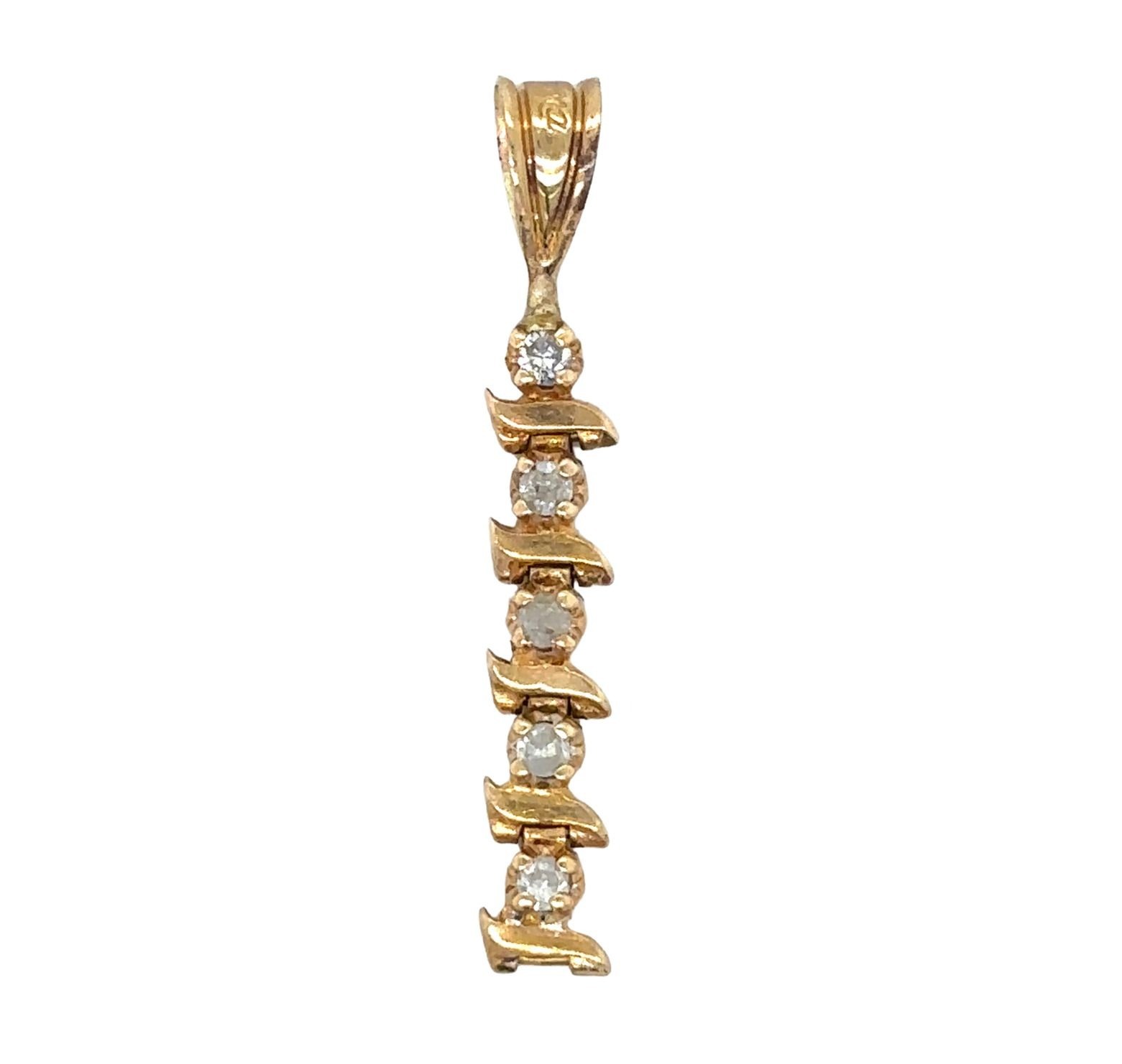 14k Yellow Gold Diamond Bar Pendant 1/10ctw