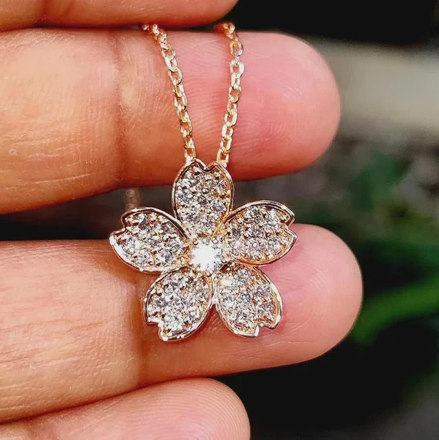 Flower Pendant 2Ct Round Cut Lab Grown Diamond 14K Yellow Gold Plated Silver