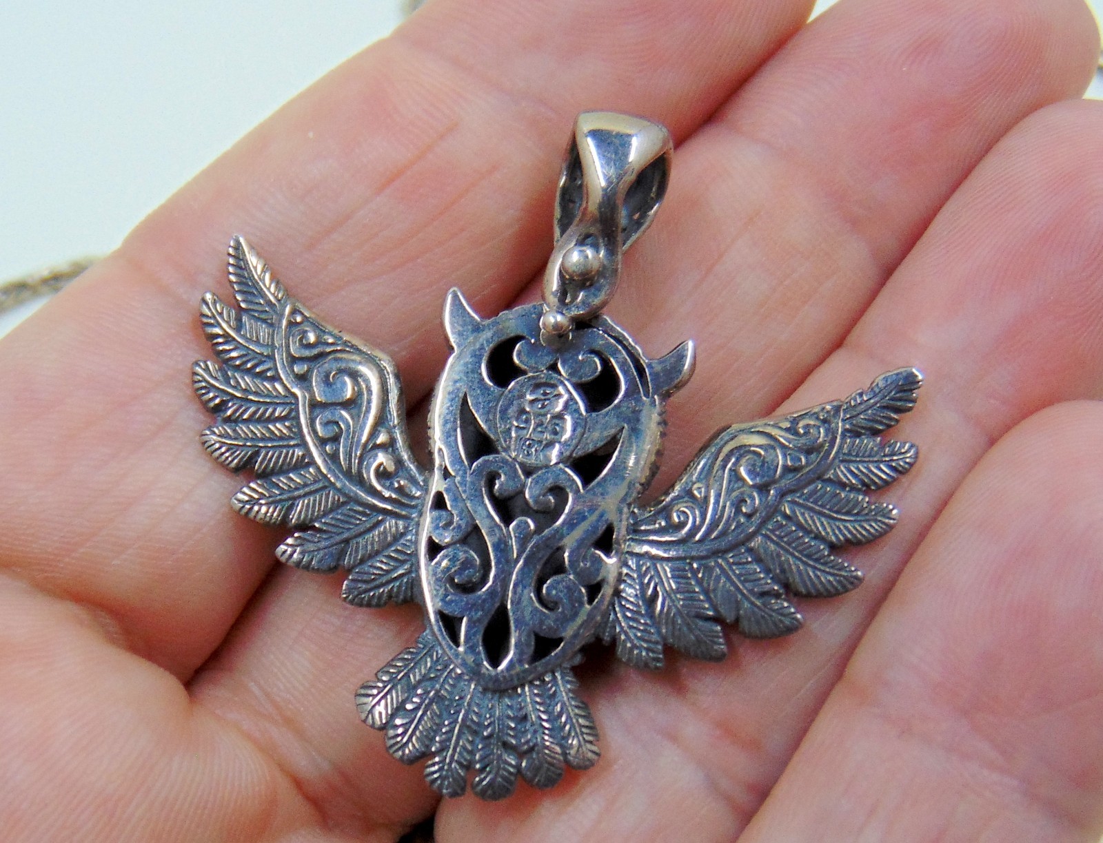 Samuel.B.Behnam Sterling Silver & 18K Gold Blue Topaz Gemstone Owl Pendant/Chain