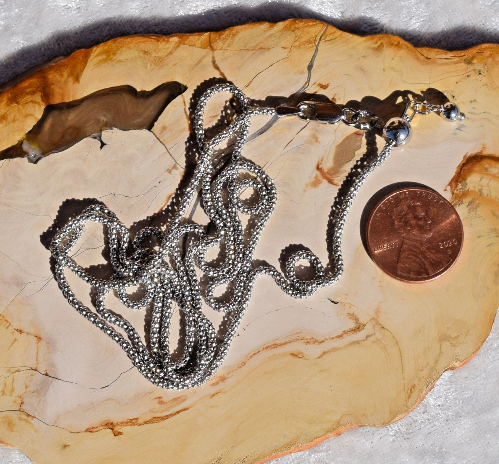 Adjustable Popcorn Plated Platuna Over 925 Sterling Silver 1.7mm Chain Lobster