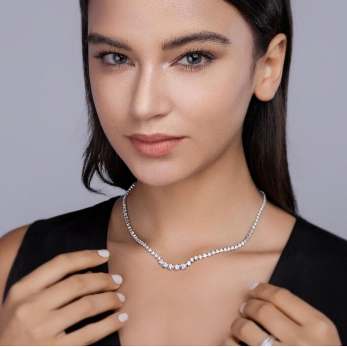 4mm D Color VVS1 Moissanite Tennis Chain Necklace Solid 925 Sterling Silver 18″